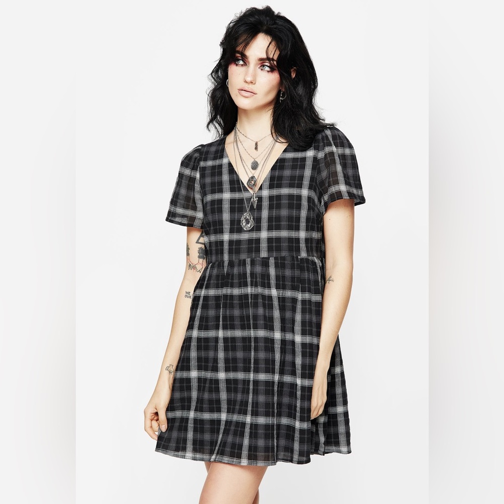 NWT Disturbia Dilemma Check Mini Smock Dress US 2 / UK 6